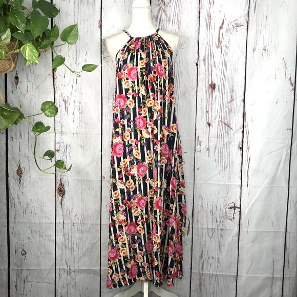 Seafolly floral stripe mix print high low summer coverup maxi dress - Picture 1 of 10